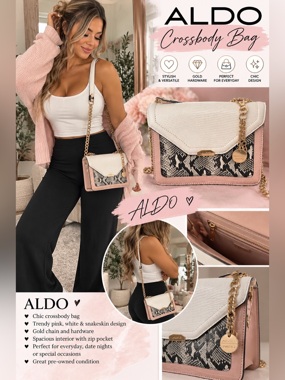 Aldo Pink purse with Gold Zipper